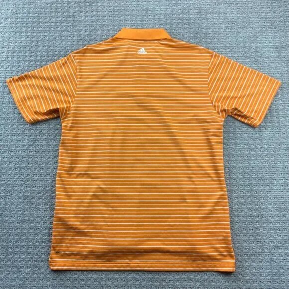 Adidas CLIMALITE Golf Shirt Men Medium M Orange Striped 100% Polyester Golfing - Picture 3 of 8
